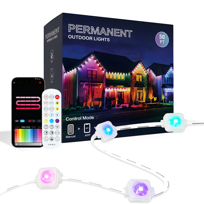 Smart Permanent Outdoor Lights DIY Color-Changing String Lights for Eaves Xmas Halloween and Party Decor