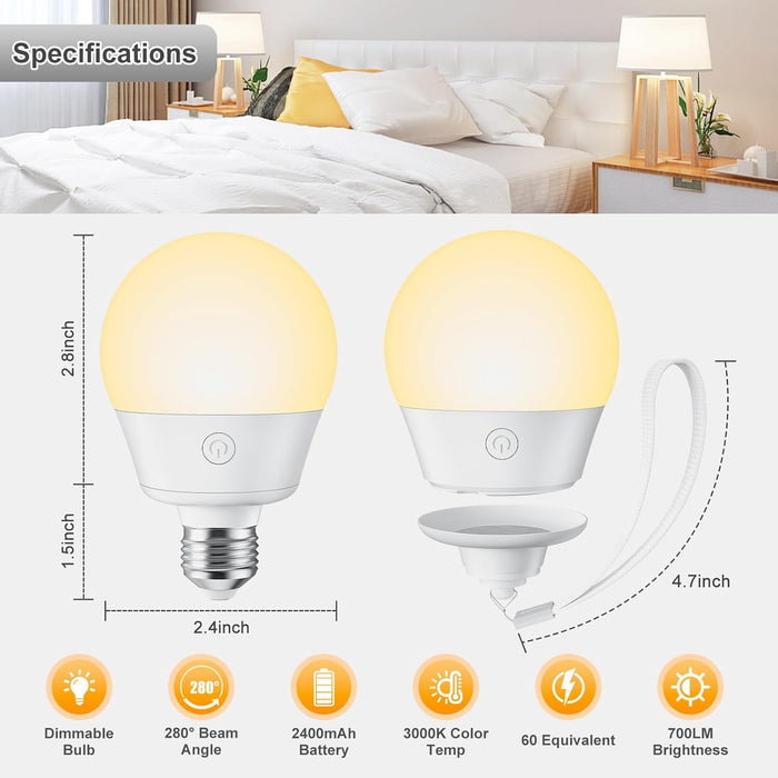 E26/E27 Rechargeable Light Bulb with Remote and Timer 2 Pack