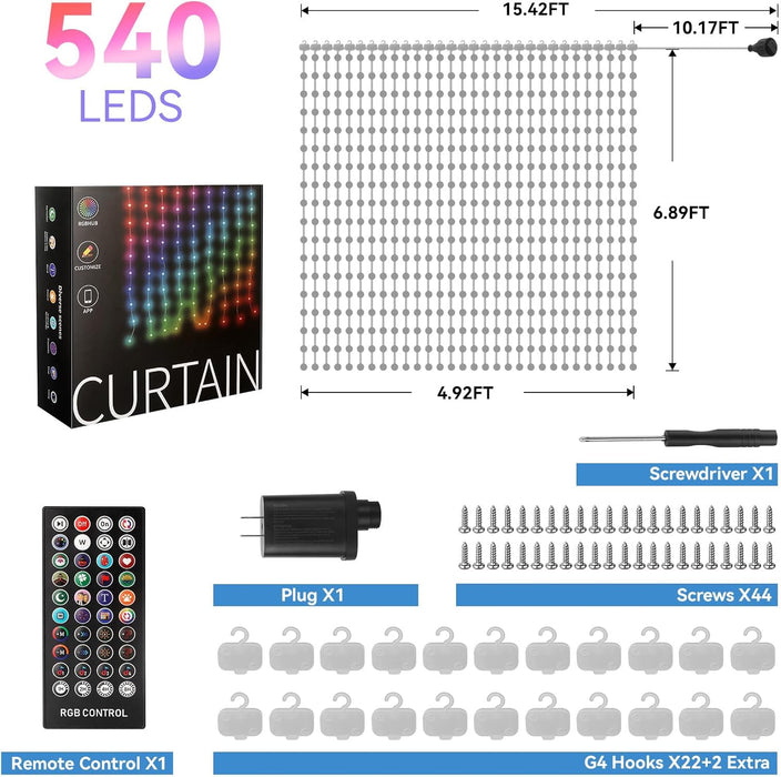 Smart Curtain Lights String with 540 RGB LEDs DIY Your Effects