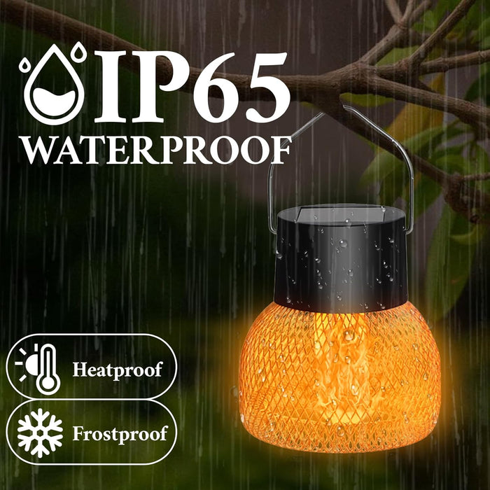 Metal Waterproof Flickering Flame Hanging Solar Lanterns