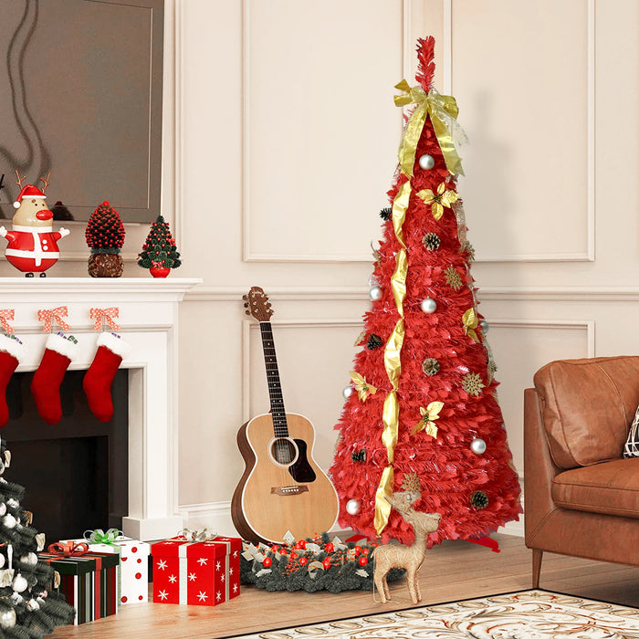 6-ft Prelit Collapsible Christmas Tree with Warm White Lights (Red)