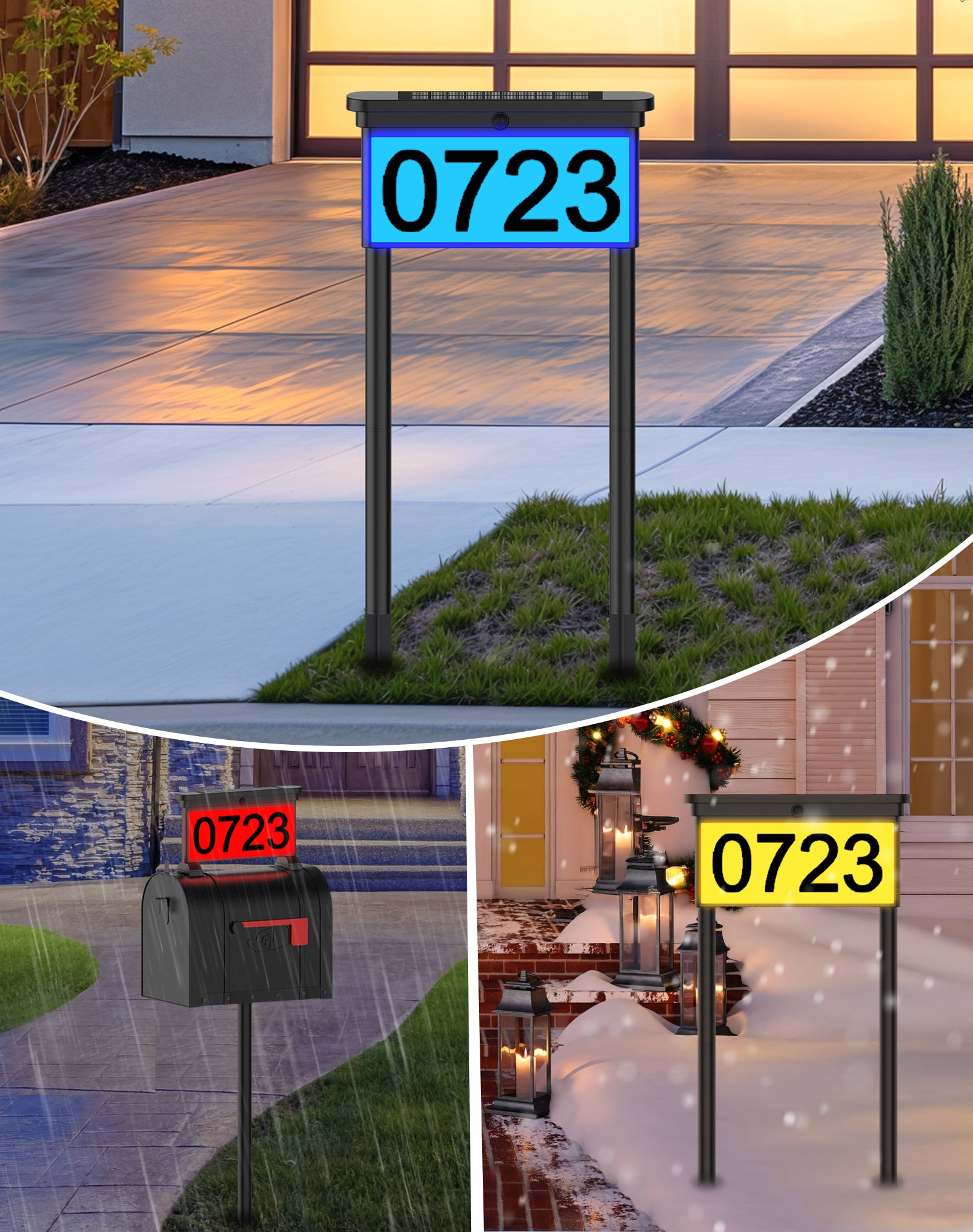 Dual Sides Solar Sign for House Address or Mailbox Number RGB LED Ligh ...