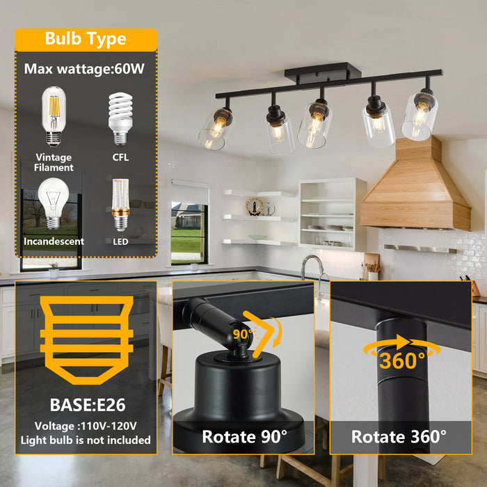 3/4/5/6 Modern Track Light Fixtures Ceiling Vanity Lights Rotatable Heads & Clear Glass Shade