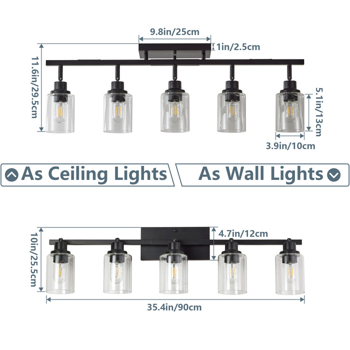 3/4/5/6 Modern Track Light Fixtures Ceiling Vanity Lights Rotatable Heads & Clear Glass Shade