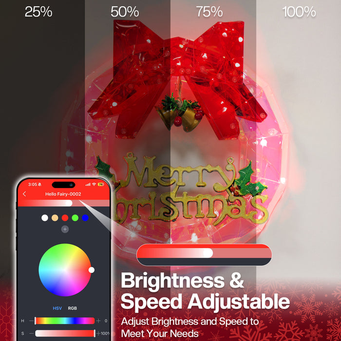 12" Smart Pre-lit Smart Christmas Wreath with Programmable RGB Color Changing Lights App-controlled