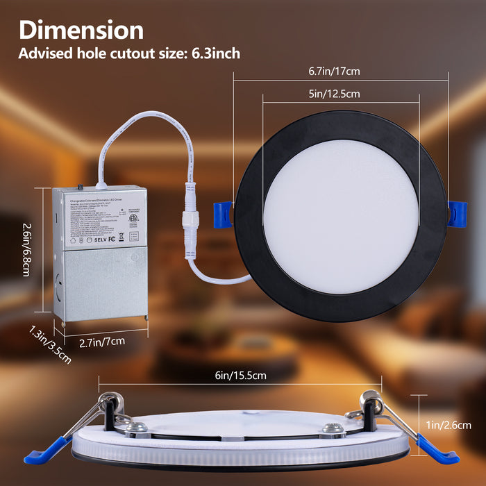 6.7 Inch LED Recessed Light Ultra-Thin Canless Wafer Light 6-Pack
