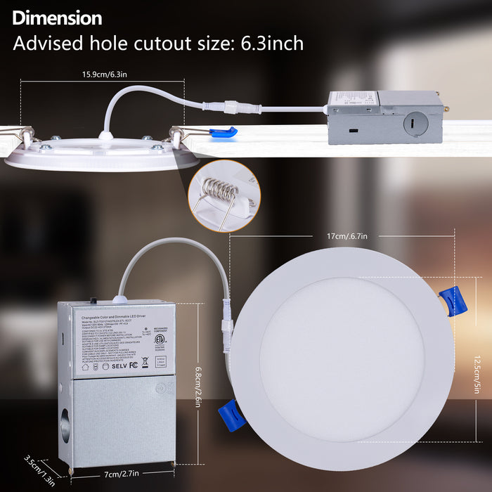 6.7 Inch LED Recessed Light Ultra-Thin Canless Wafer Light 6-Pack