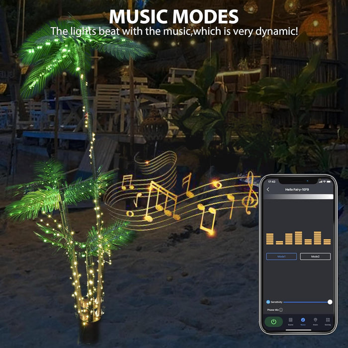 6FT/7FT Lighted Artificial Smart Palm Tree Christmas Tree Warm White with App Control