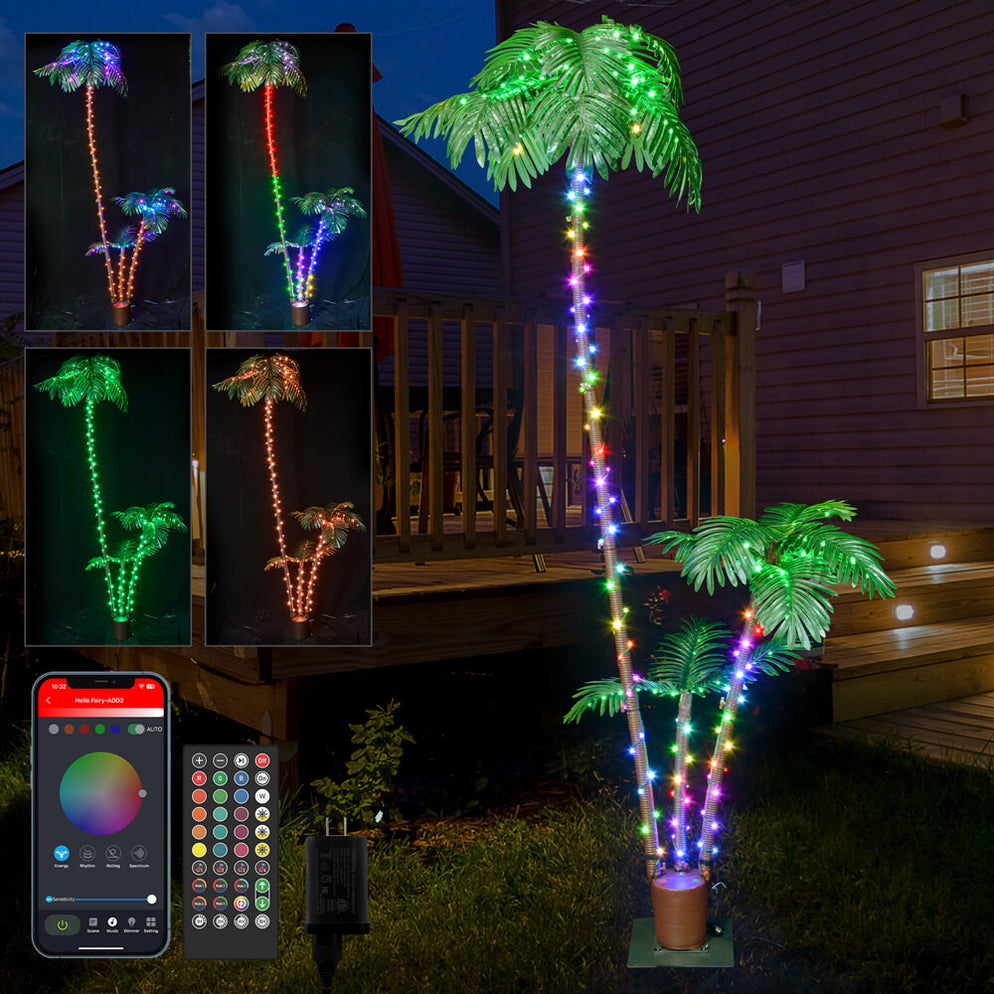 6FT/7FT Pre-lit Artificial Palm Trees with Programmable RGB LED Fairy ...
