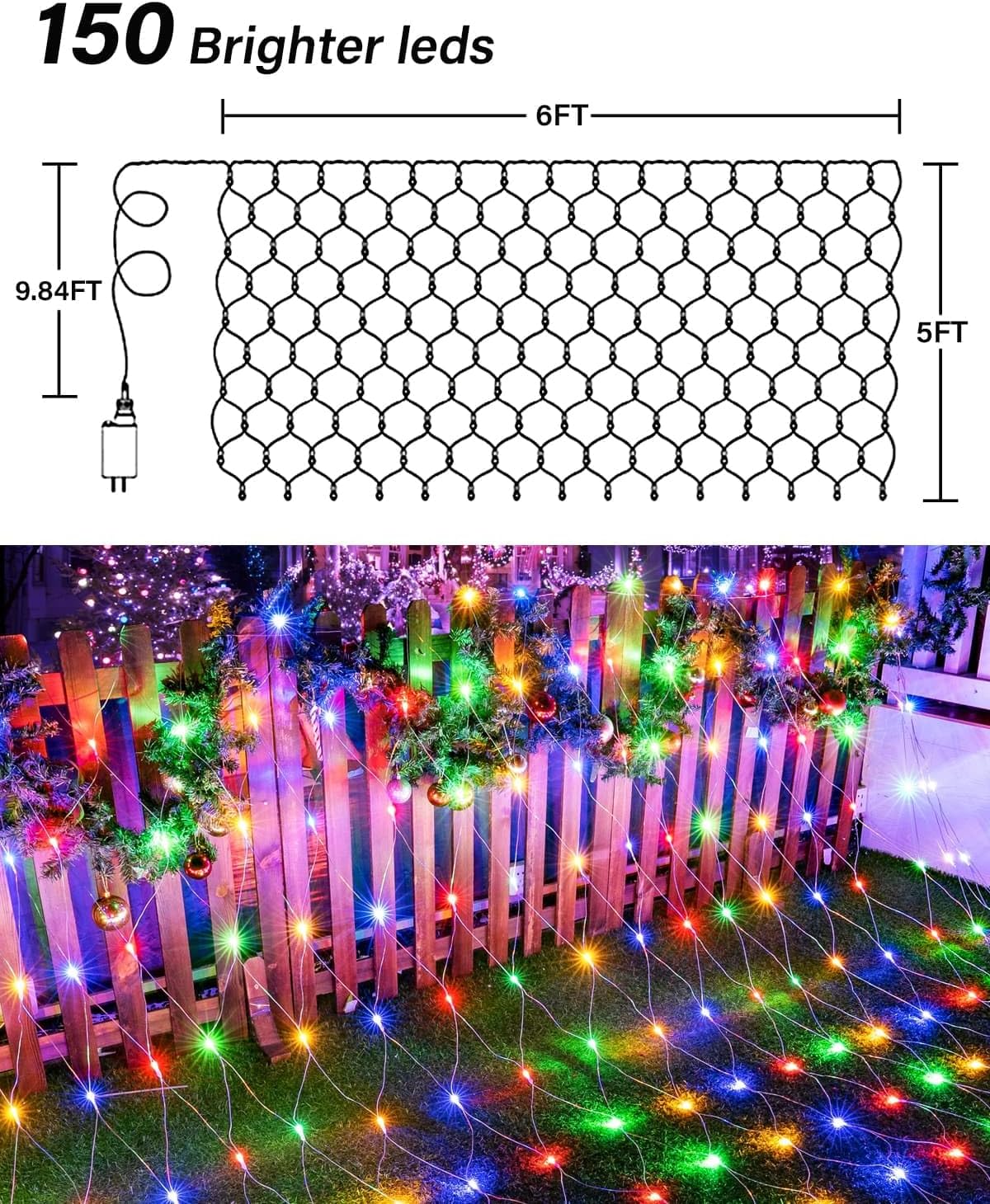Dynamic Christmas Net Lights Outdoor RGB 5ft x 6ft
