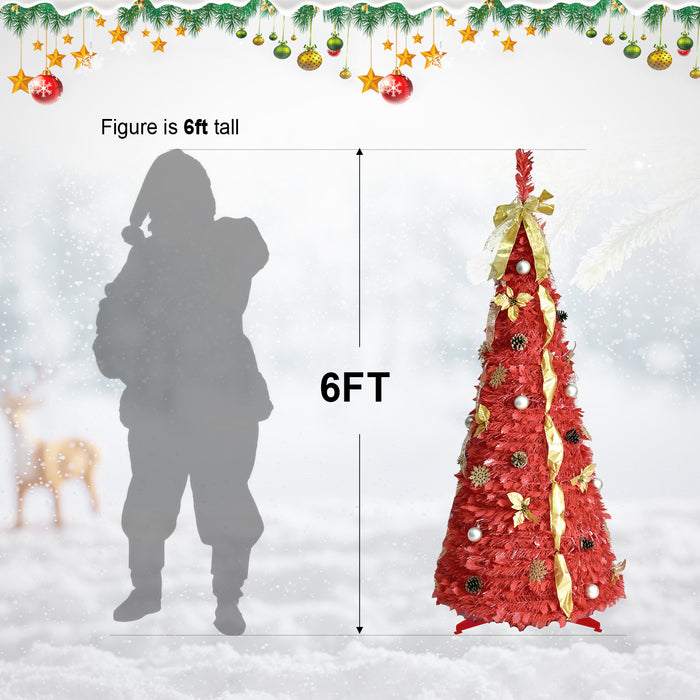 6-ft Prelit Collapsible Christmas Tree with Warm White Lights (Red)