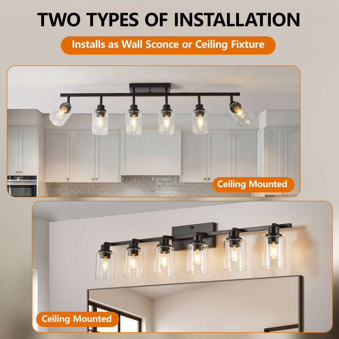 3/4/5/6 Modern Track Light Fixtures Ceiling Vanity Lights Rotatable Heads & Clear Glass Shade