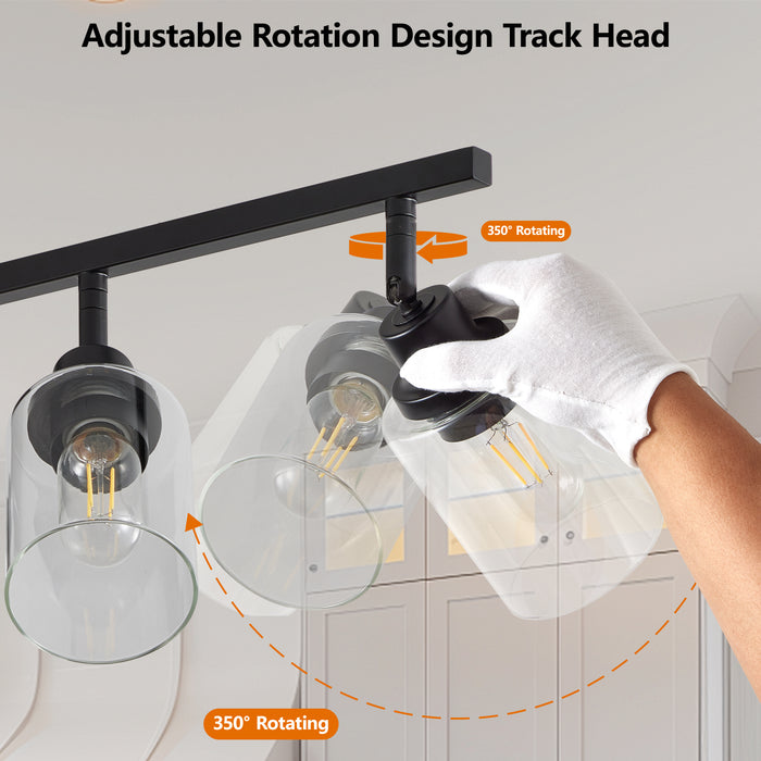 3/4/5/6 Modern Track Light Fixtures Ceiling Vanity Lights Rotatable Heads & Clear Glass Shade