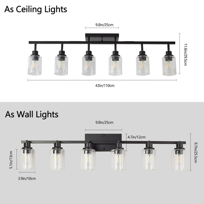 3/4/5/6 Modern Track Light Fixtures Ceiling Vanity Lights Rotatable Heads & Clear Glass Shade