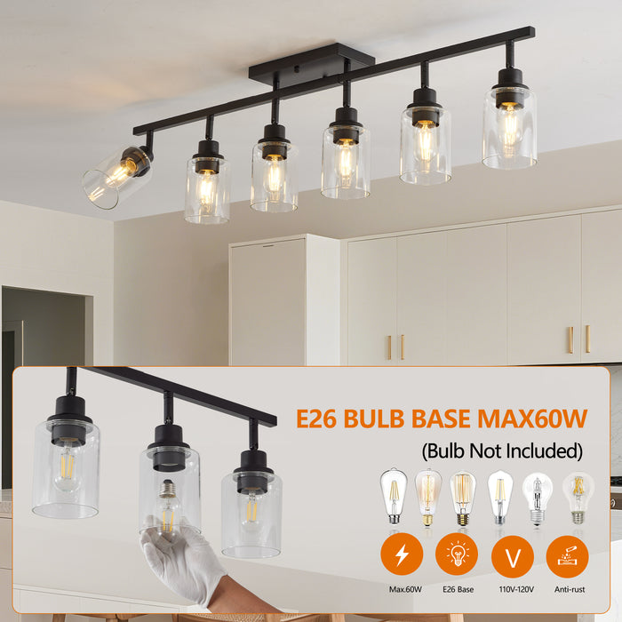 3/4/5/6 Modern Track Light Fixtures Ceiling Vanity Lights Rotatable Heads & Clear Glass Shade