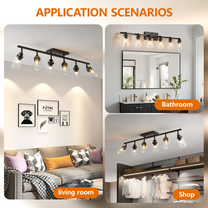 3/4/5/6 Modern Track Light Fixtures Ceiling Vanity Lights Rotatable Heads & Clear Glass Shade