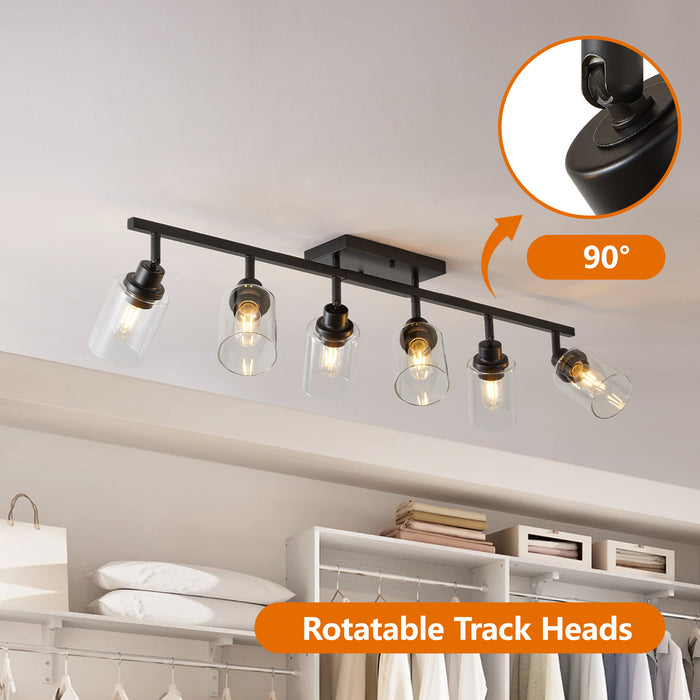 3/4/5/6 Modern Track Light Fixtures Ceiling Vanity Lights Rotatable Heads & Clear Glass Shade
