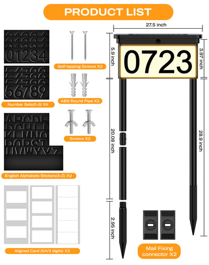 Dual Sides Solar Sign for House Address or Mailbox Number RGB LED Lights