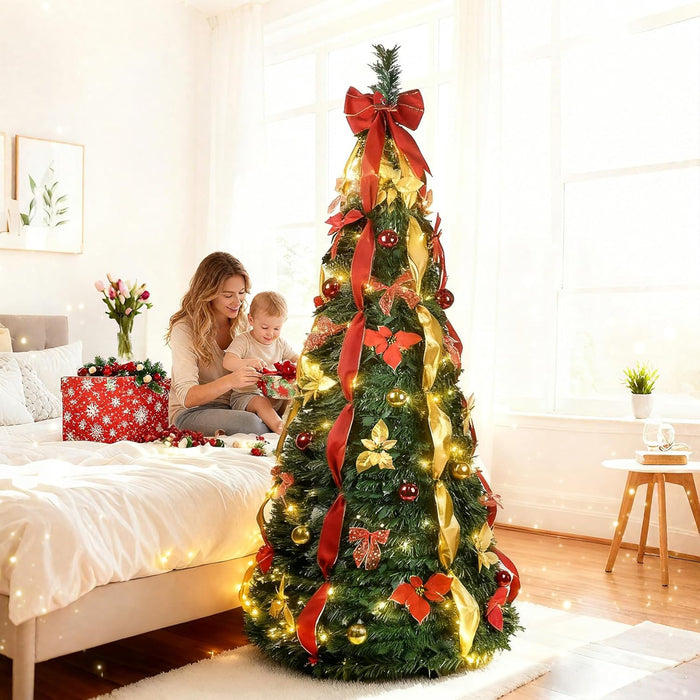 6-ft/7.5ft Prelit Collapsible Christmas Tree with Warm White Lights (Green)