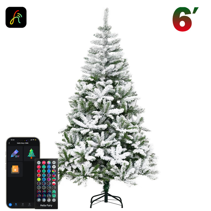 6FT Smart Pre-lit Snow Flocked Christmas Tree DIY Color Changing App-controlled