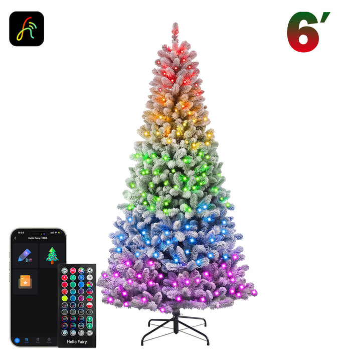6FT Smart Pre-lit Snow Flocked Christmas Tree DIY Color Changing App-controlled