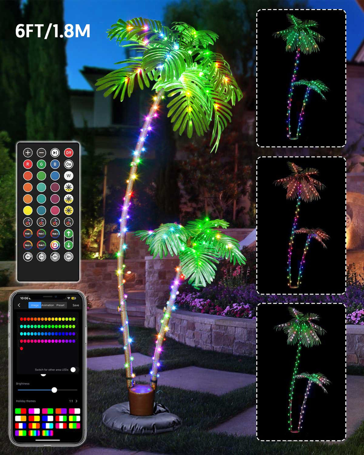 7FT Pre-lit Artificial Palm Trees with Programmable RGB LED Fairy Ligh ...