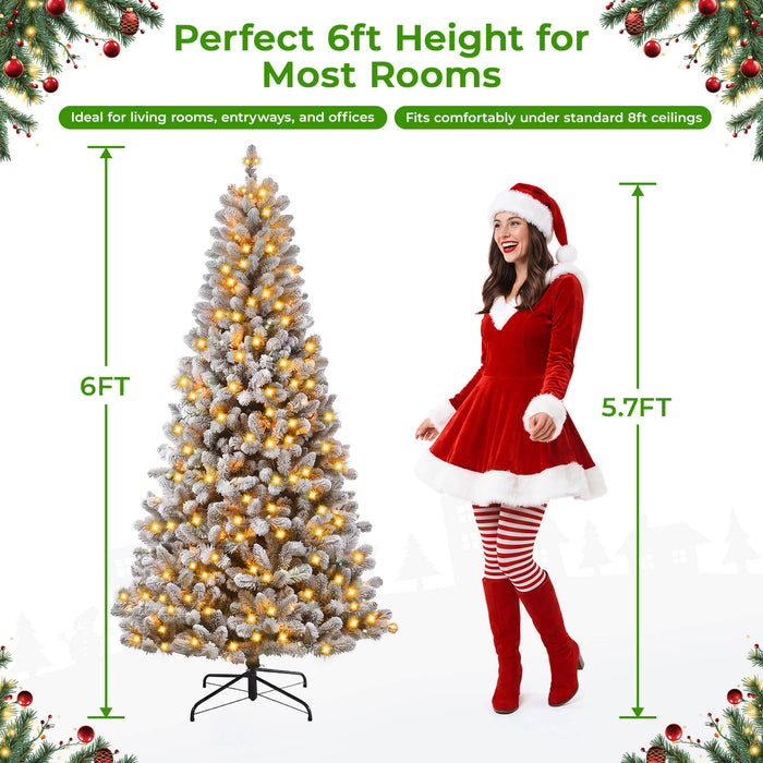 6FT Smart Pre-lit Snow Flocked Christmas Tree DIY Color Changing App-controlled