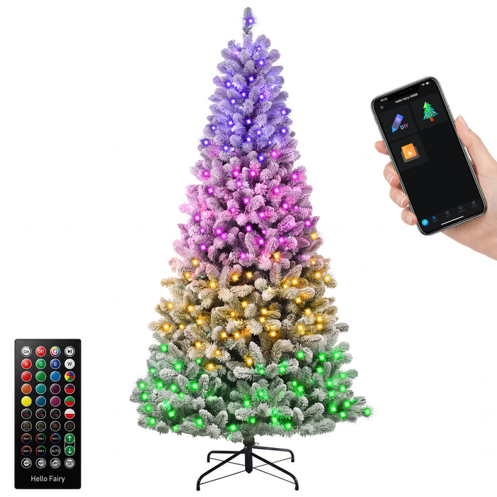 6FT Smart Pre-lit Snow Flocked Christmas Tree DIY Color Changing App-controlled