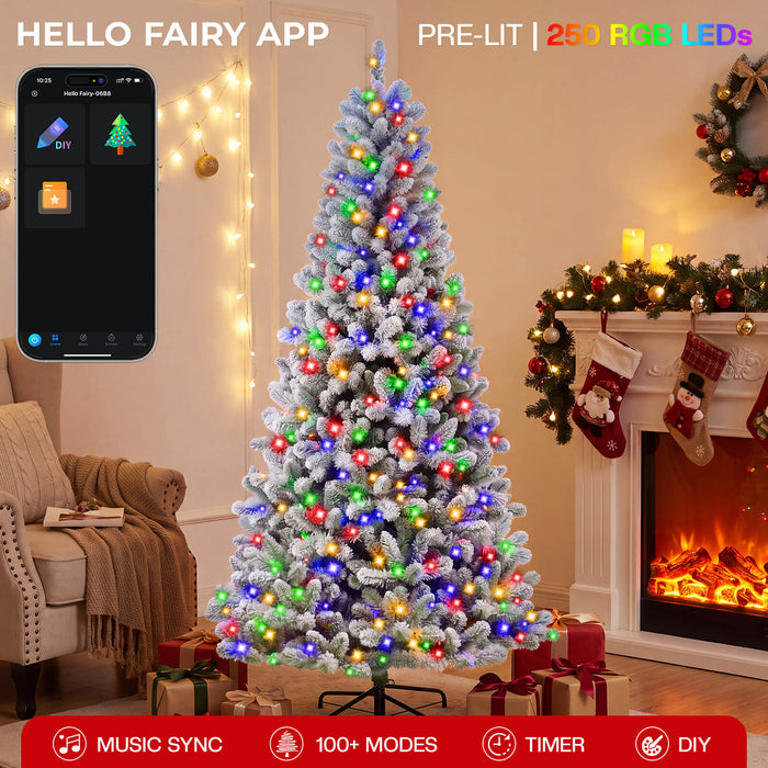 6FT Smart Pre-lit Snow Flocked Christmas Tree DIY Color Changing App-controlled