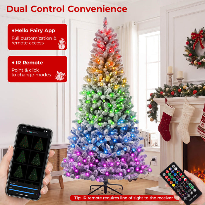 6FT Smart Pre-lit Snow Flocked Christmas Tree DIY Color Changing App-controlled