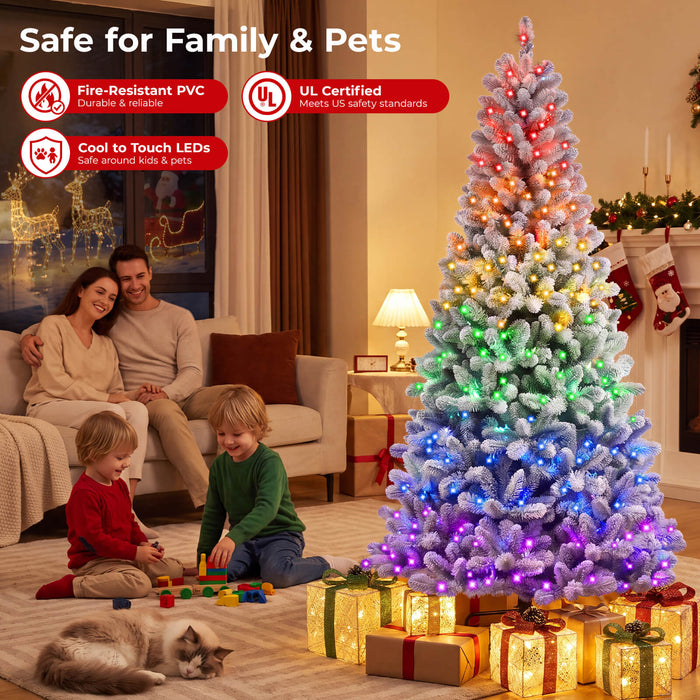 6FT Smart Pre-lit Snow Flocked Christmas Tree DIY Color Changing App-controlled
