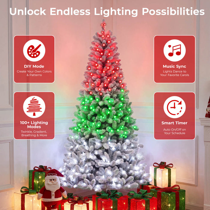 6FT Smart Pre-lit Snow Flocked Christmas Tree DIY Color Changing App-controlled