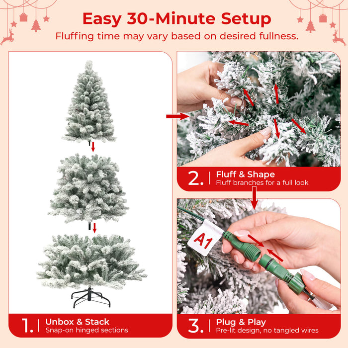 6FT Smart Pre-lit Snow Flocked Christmas Tree DIY Color Changing App-controlled