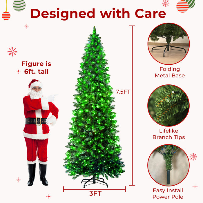 7.5ft Pre-lit Pencil Artificial Christmas Tree with Smart Programmable LED Fairy Lights