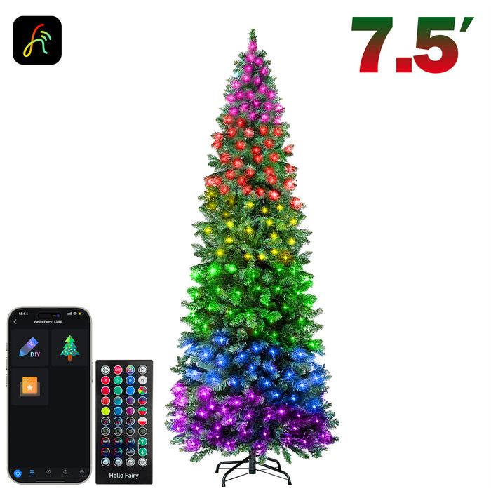 7.5ft Pre-lit Pencil Artificial Christmas Tree with Smart Programmable LED Fairy Lights