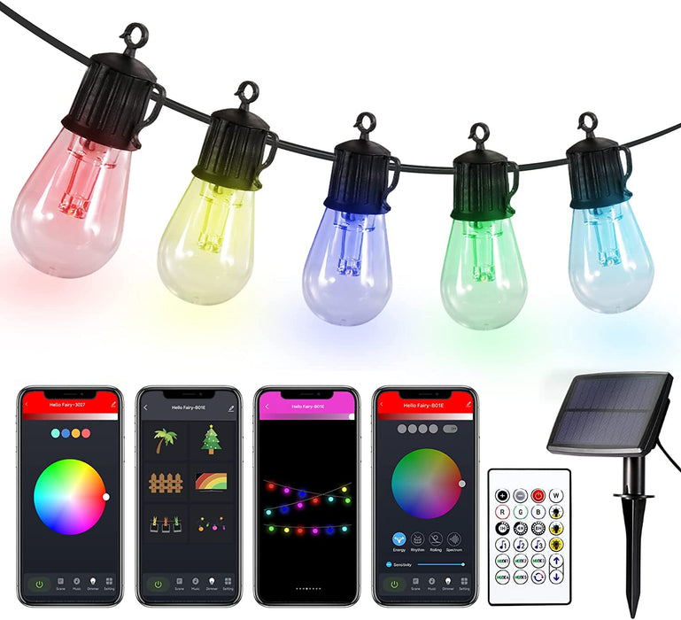 S14 RGB LED Solar String Lights 25FT/7.5M 15Bulbs