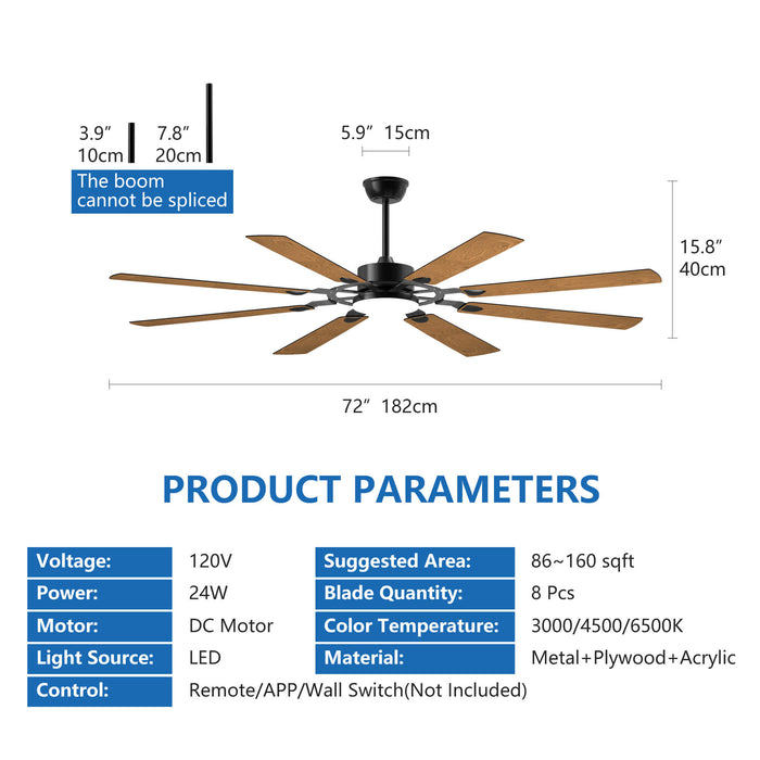 52/62/72 Inch Ceiling Fans with Lights and Remote Control