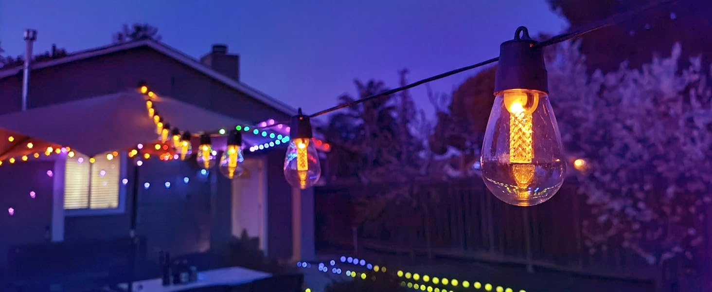 Solar String Lights App& Remote Control Patio Lights with RGB 53ft 25 LED