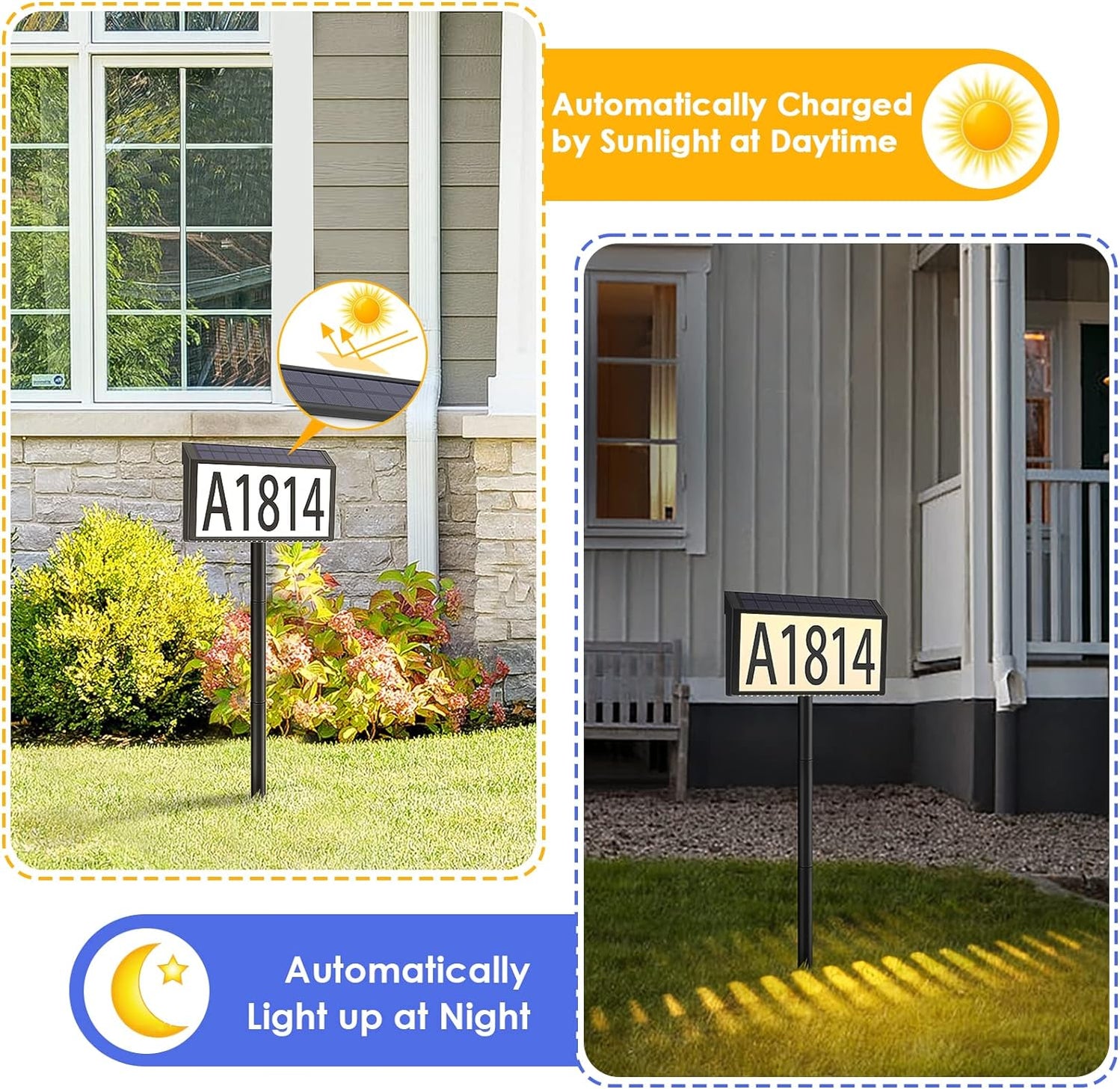 Solar Powered Address Sign Plaque with Stakes — AvatarControls