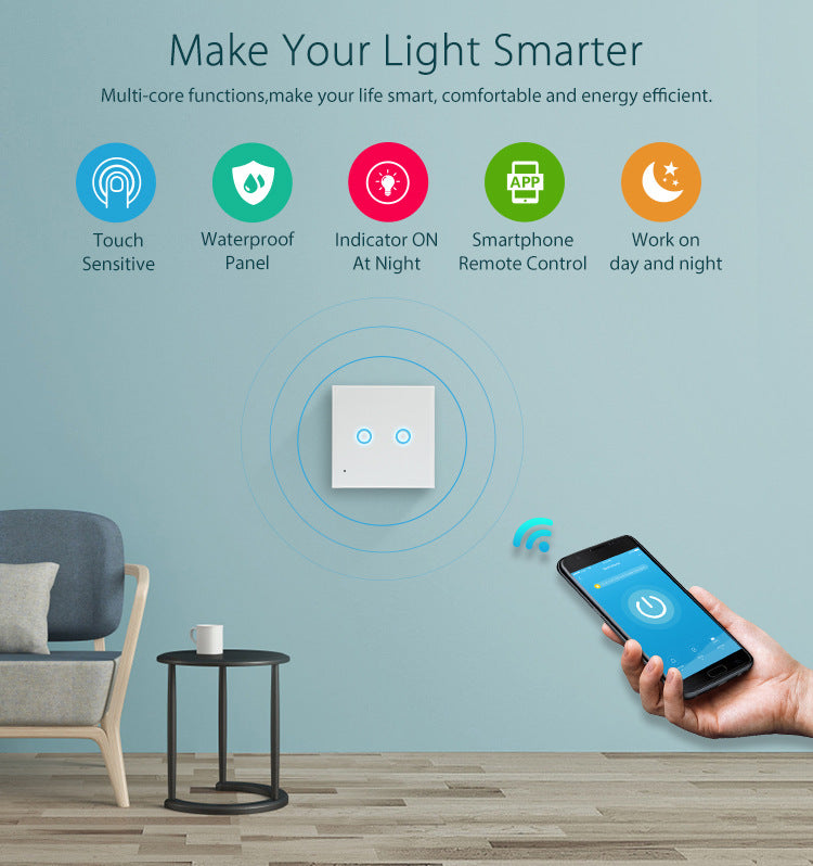 Light Blue USA Wifi Smart Wall Touch Light Switch Glass Panel