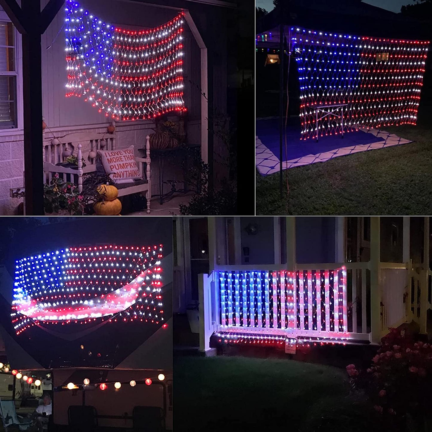 American Flag Net Hanging Lights 390 Super Bright LED