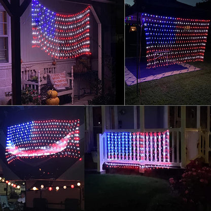 American Flag Net Hanging Lights 390 Super Bright LED