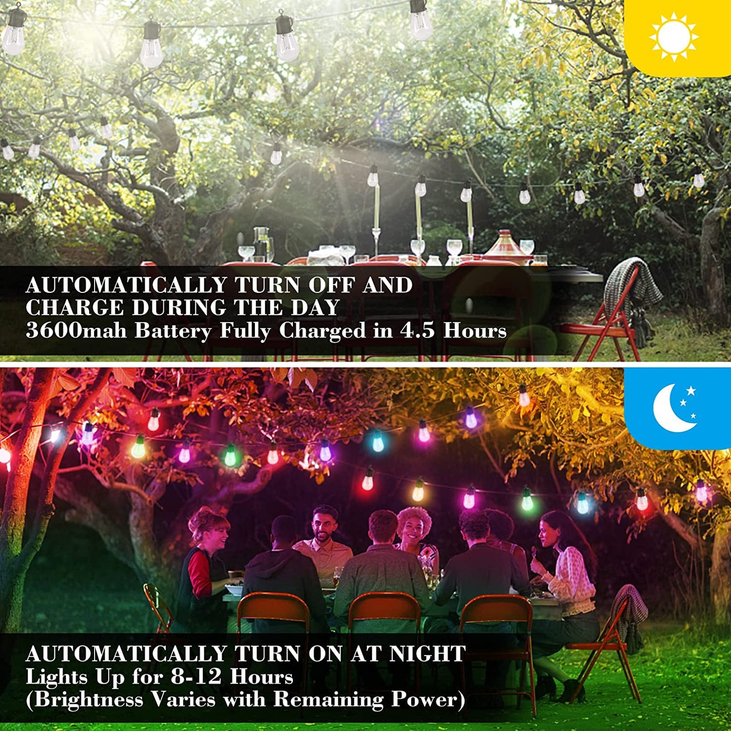 S14 RGB LED Solar String Lights 25FT/7.5M 15Bulbs