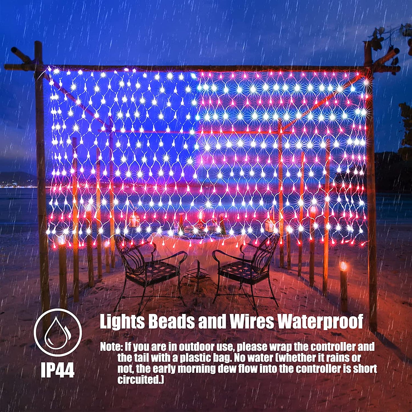 American Flag Net Hanging Lights 390 Super Bright LED