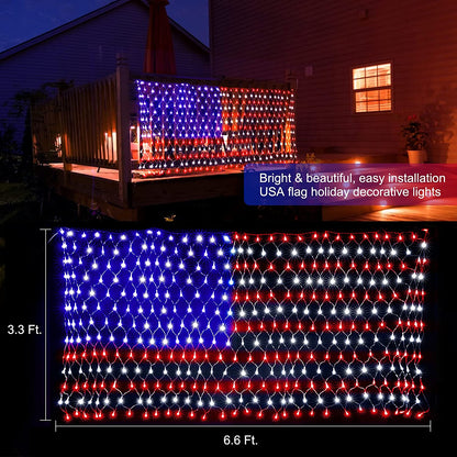 American Flag Net Hanging Lights 390 Super Bright LED