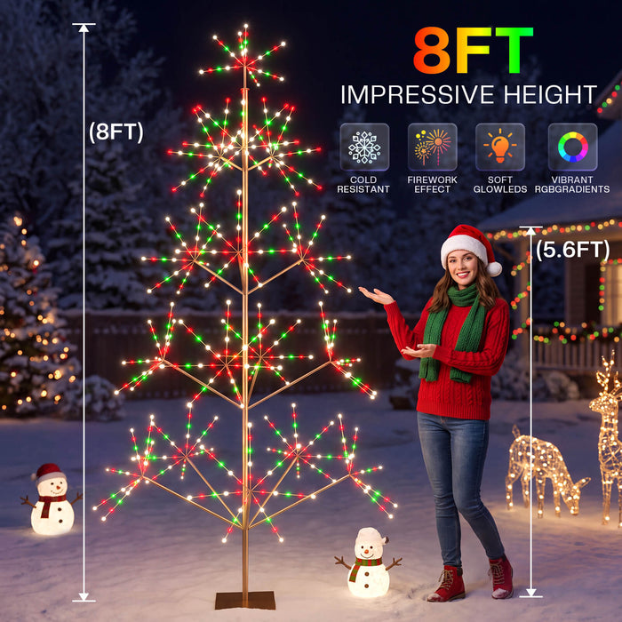 8FT Smart Pre-lit Programmable RGB Firework Tree Lights Color Changing DIY App-controlled