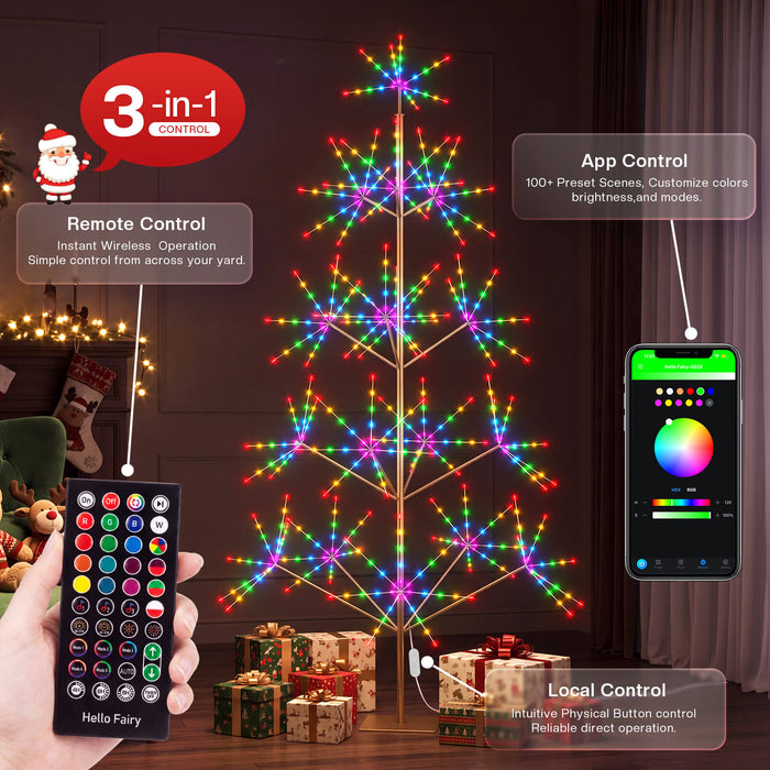 8FT Smart Pre-lit Programmable RGB Firework Tree Lights Color Changing DIY App-controlled