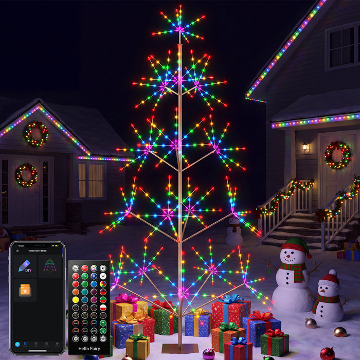 8FT Smart Pre-lit Programmable RGB Firework Tree Lights Color Changing DIY App-controlled