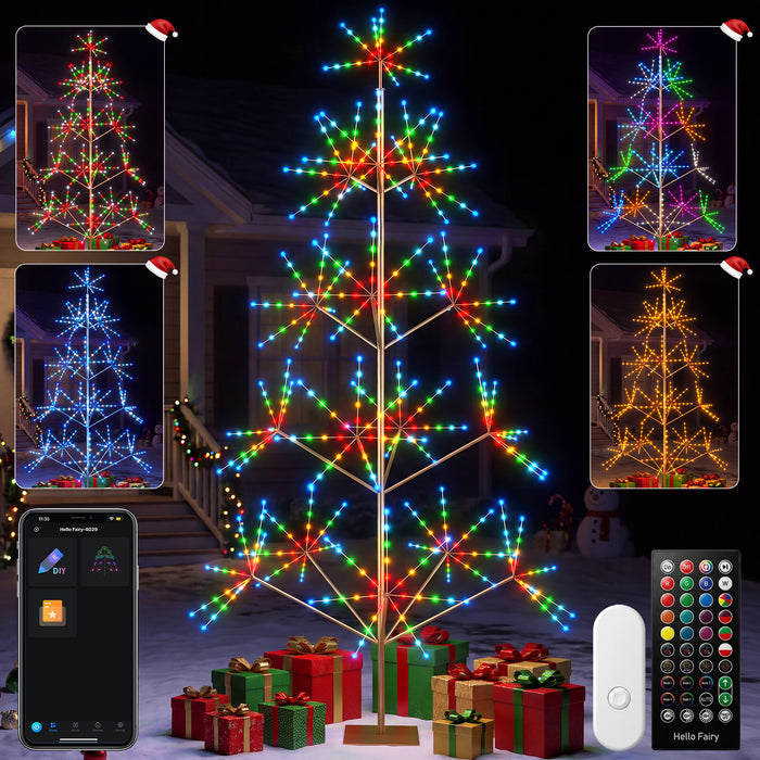 8FT Smart Pre-lit Programmable RGB Firework Tree Lights Color Changing DIY App-controlled