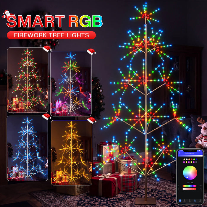 8FT Smart Pre-lit Programmable RGB Firework Tree Lights Color Changing DIY App-controlled